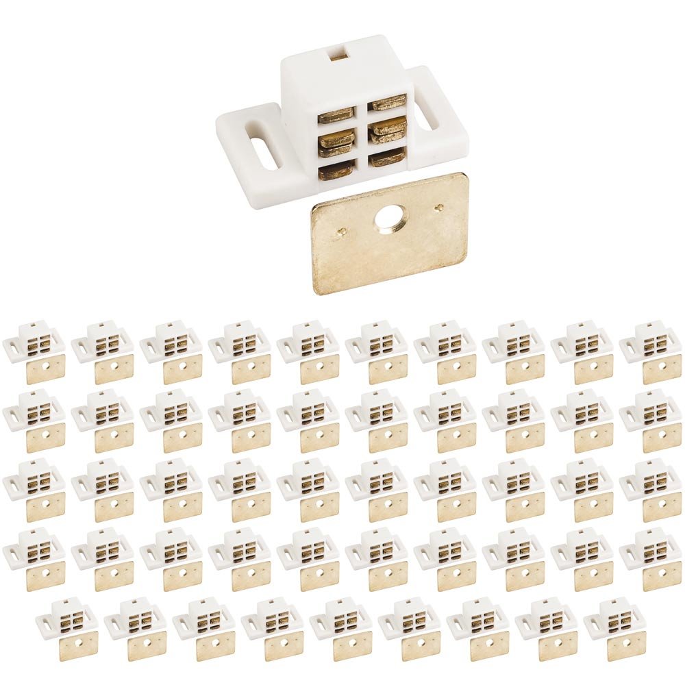 (50 PACK) 25lb. Magnetic Catch White/Brass with Strike & Screws in White