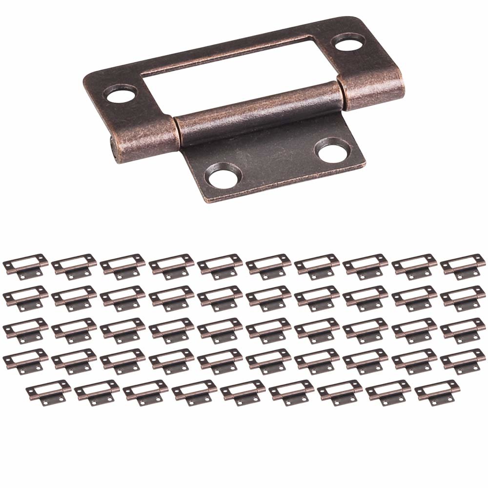 (50 PACK) 2" Fixed Pin Flat Back Non-mortise Hinge in Antique Copper