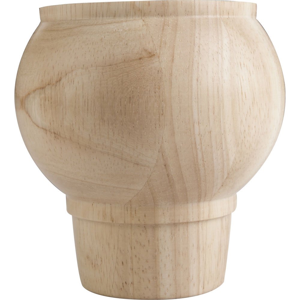 4" Round x 4" Tall Bun Foot with Bullnose Design and Tapered Foot in Rubberwood Wood