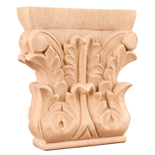 6" Acanthus Traditional Capital in Rubberwood Wood