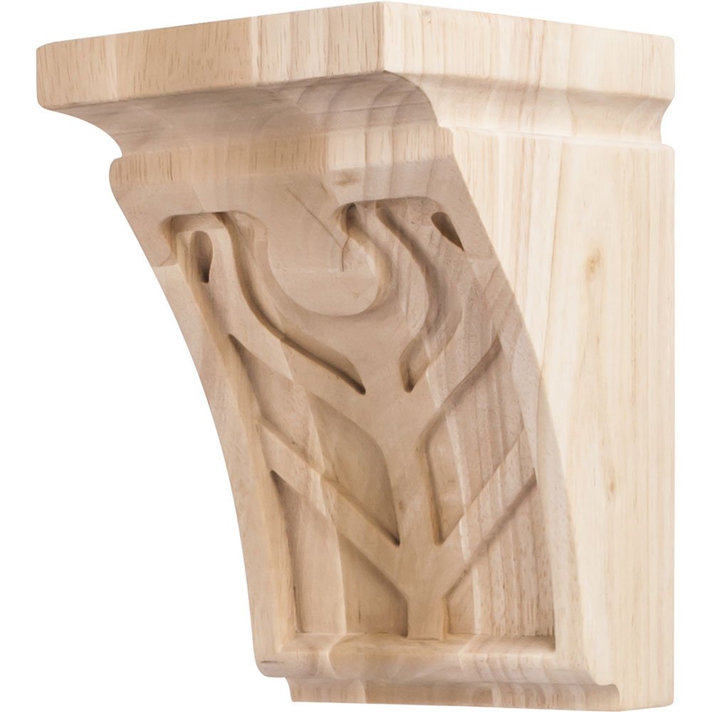 5" x 6" x 8" Art Nouveau Corbel with Feather Design in Rubberwood Wood