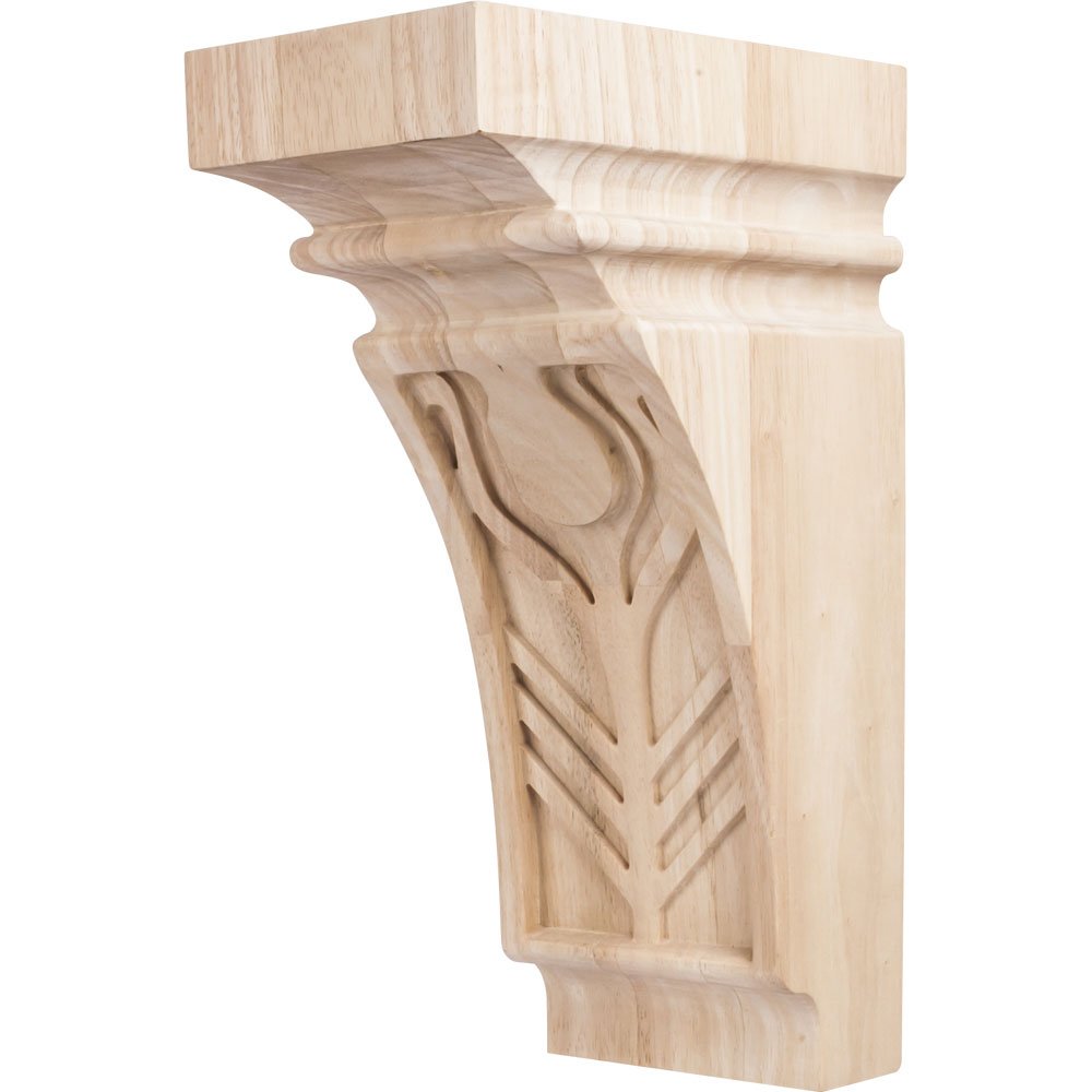 5" x 9" x 14" Art Nouveau Corbel with Feather Design in Rubberwood Wood