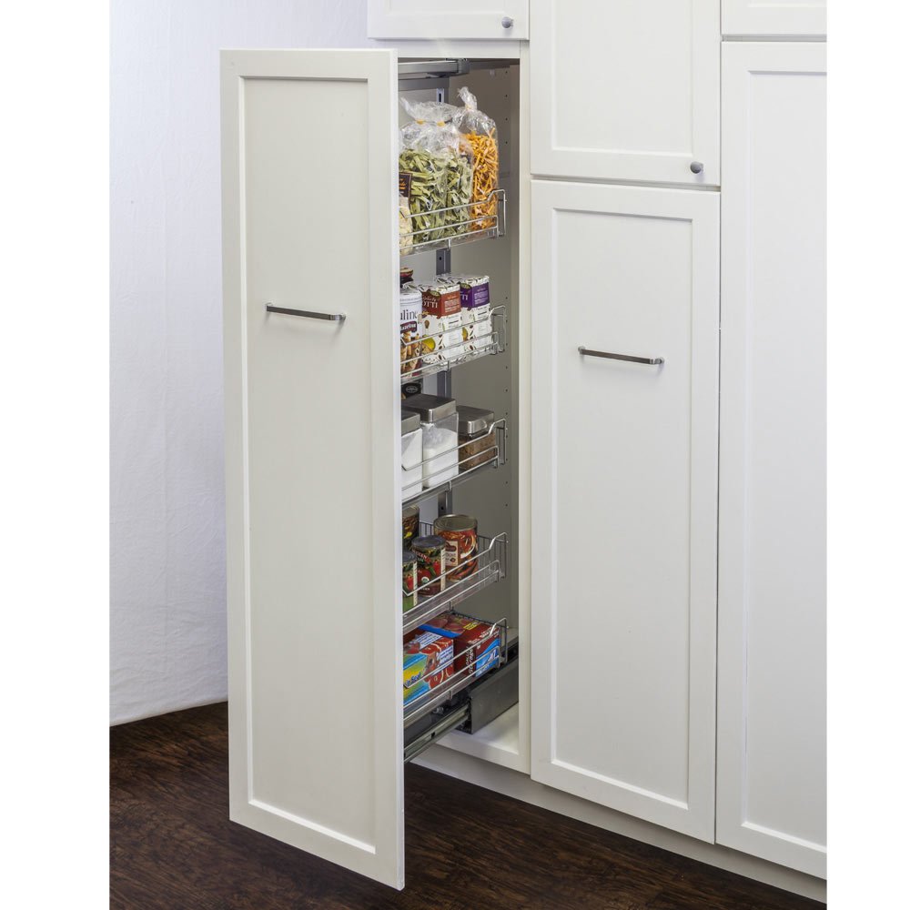 12" wire pantry pullout with heavy-duty soft-close in Polished Chrome