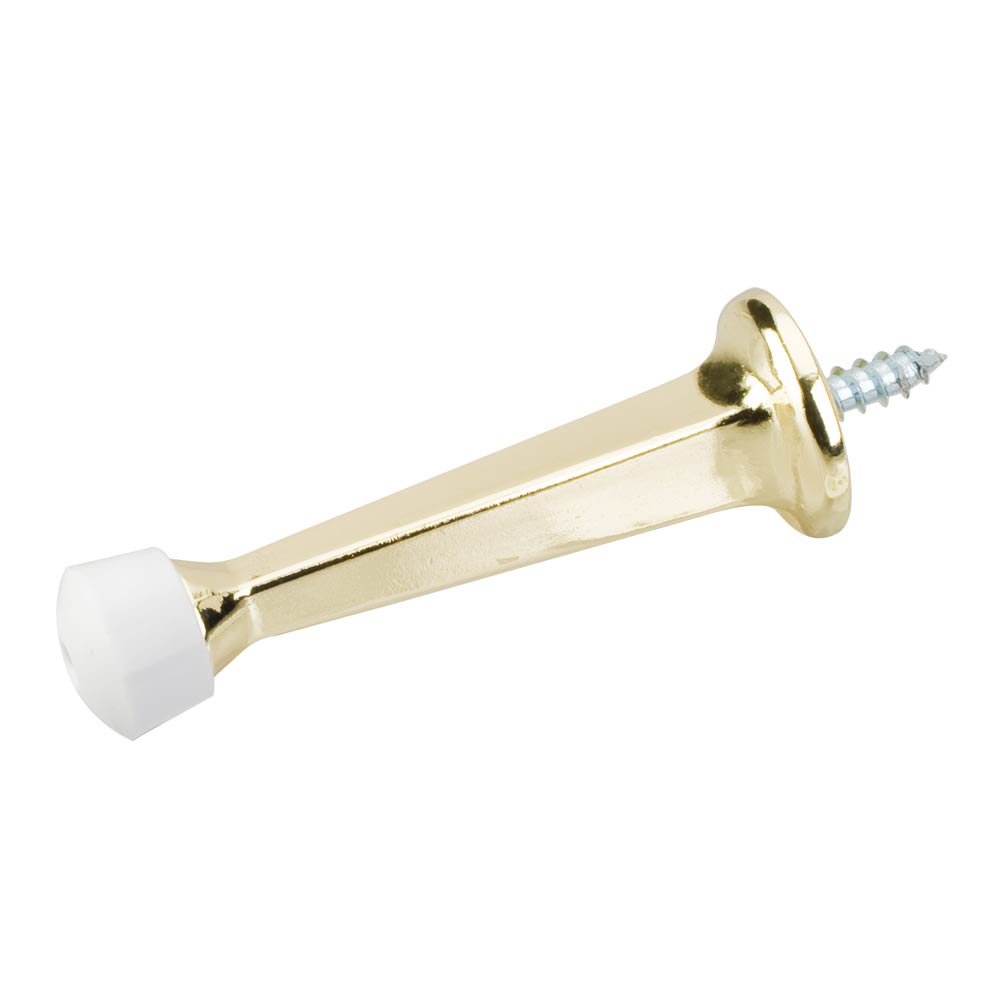 Solid Door Stop with Fixed Screw Attachment in Polished Brass