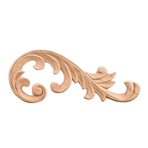 4 3/8" Right Acanthus Traditional Applique in Rubberwood Wood