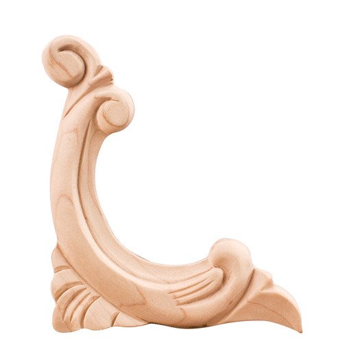 4 1/2" Left Acanthus Traditional Applique in Rubberwood Wood