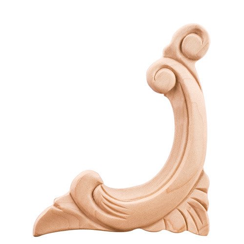 4 1/2" Right Acanthus Traditional Applique in Rubberwood Wood