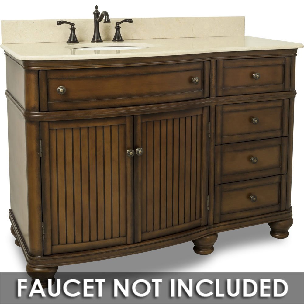 48" Single Vanity with Preassembled Top and Bowl in Painted Walnut with Brown/Tan Top