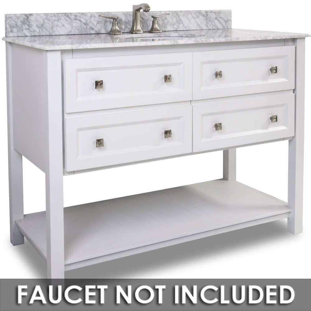 48" Single Vanity with Preassembled Top and Bowl in Painted White with White Top