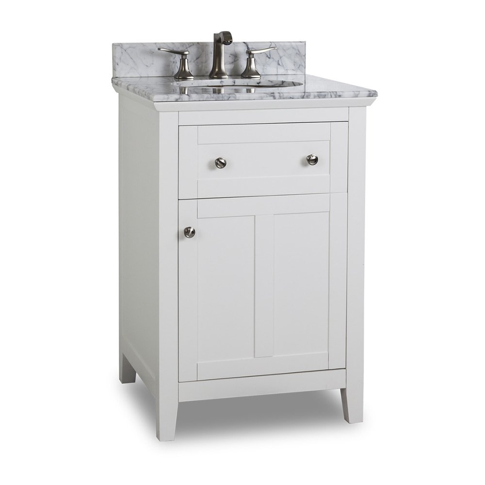 24" Bathroom Vanity with Carrera White Marble Top and Porcelein Bowl in White