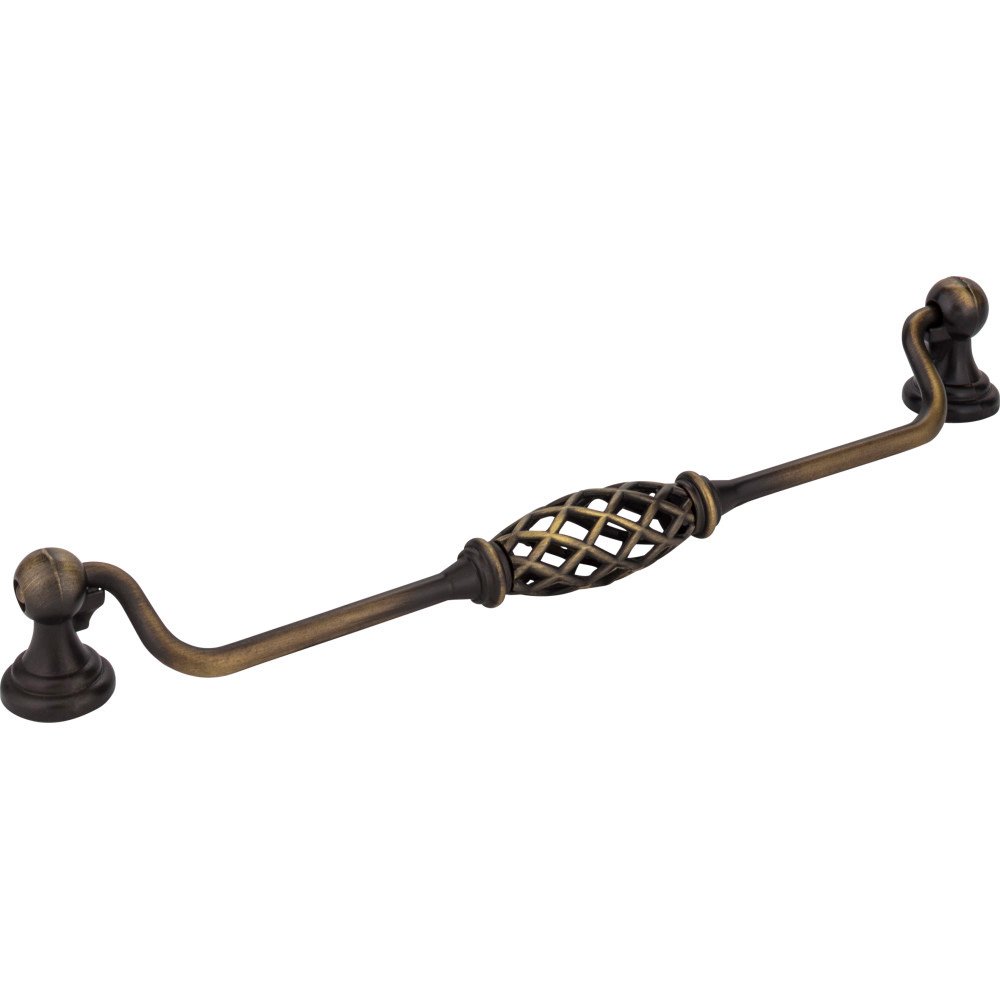8 13/16" Centers Bird Cage Pull with Backplates in Antique Brushed Satin Brass
