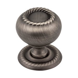 Jeffrey Alexander by Hardware Resources - Rhodes - 1 1/4" Diameter Steel Rope Knob with Backplate in Brushed Pewter