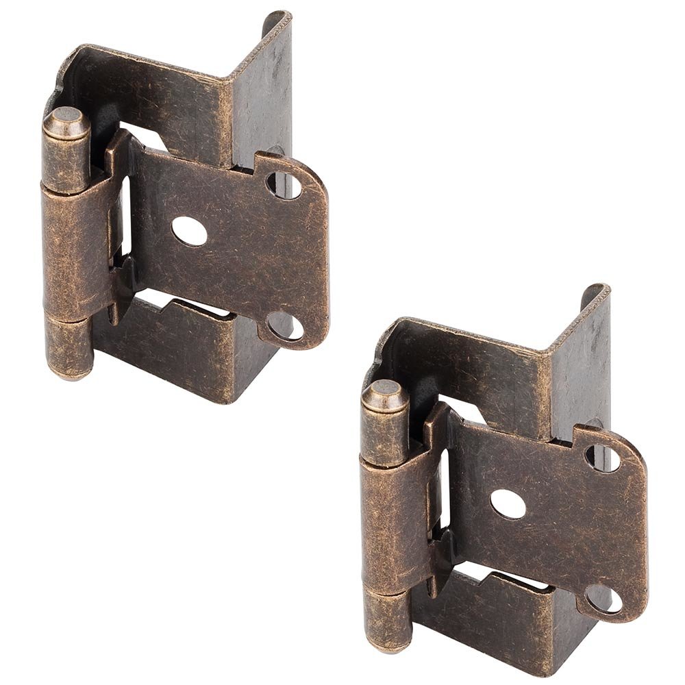 1/2" Overlay, 3/4" Frame Full Wrap Self Closing Hinge in Brushed Antique Brass (PAIR)
