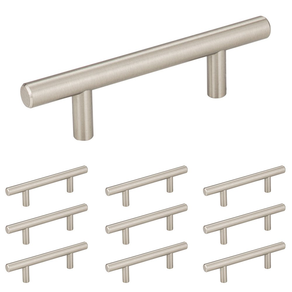 10 Pack of 3" Centers Steel Bar Pull with Beveled Ends in Satin Nickel
