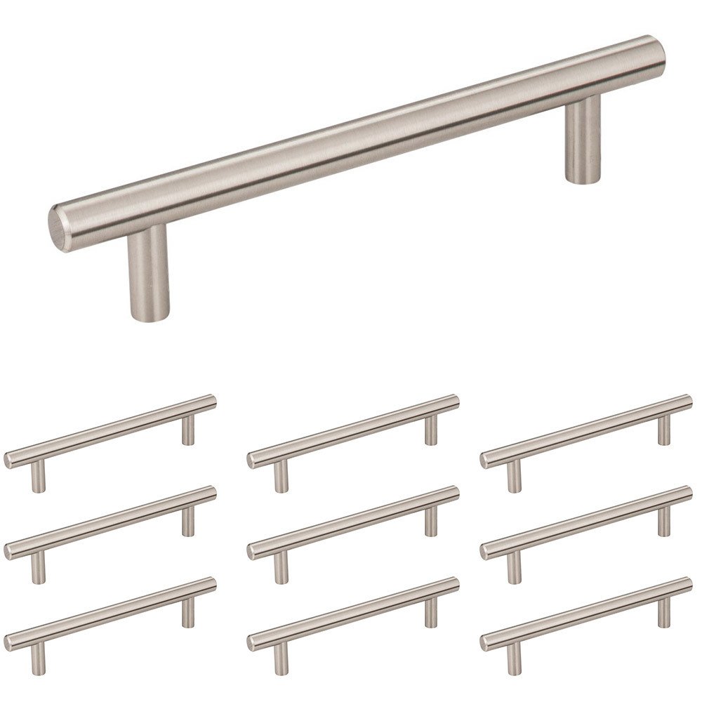10 Pack of 5" Centers Steel Bar Pull with Beveled Ends in Satin Nickel