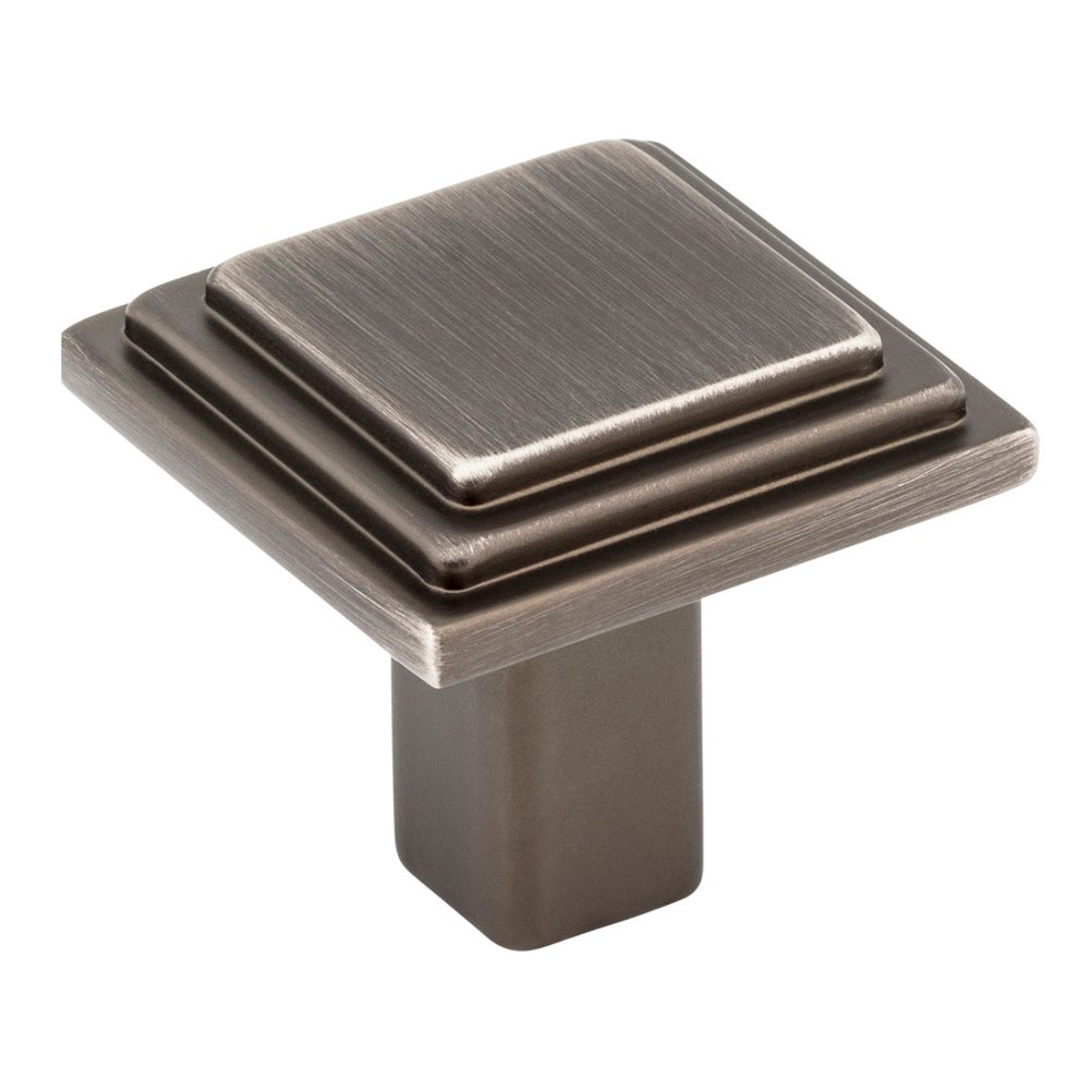1 1/8" Overall Length Stepped Square Cabinet Knob in Brushed Pewter