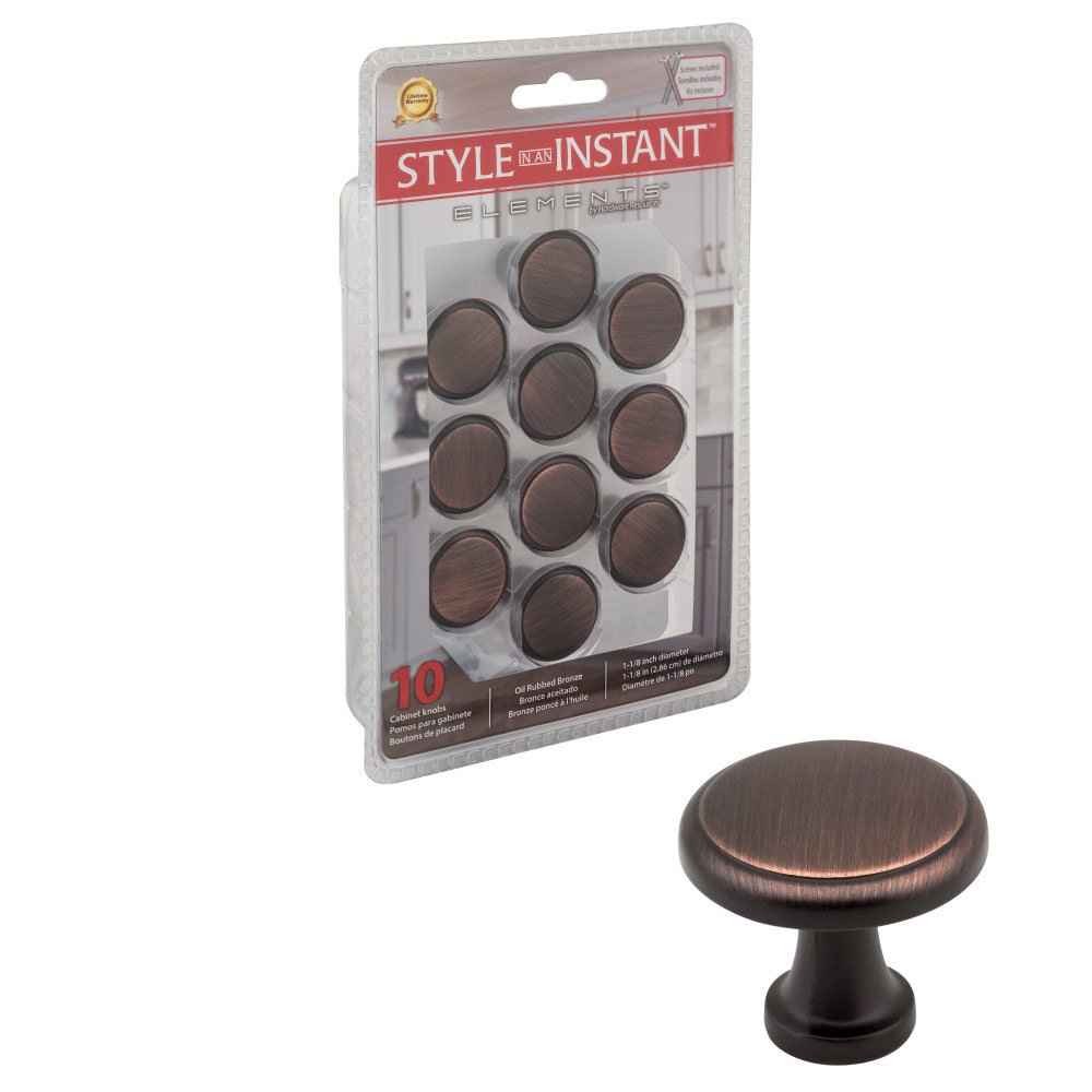 10-Pack of 1-1/8" Diameter Cabinet Knobs in Brushed Oil Rubbed Bronze