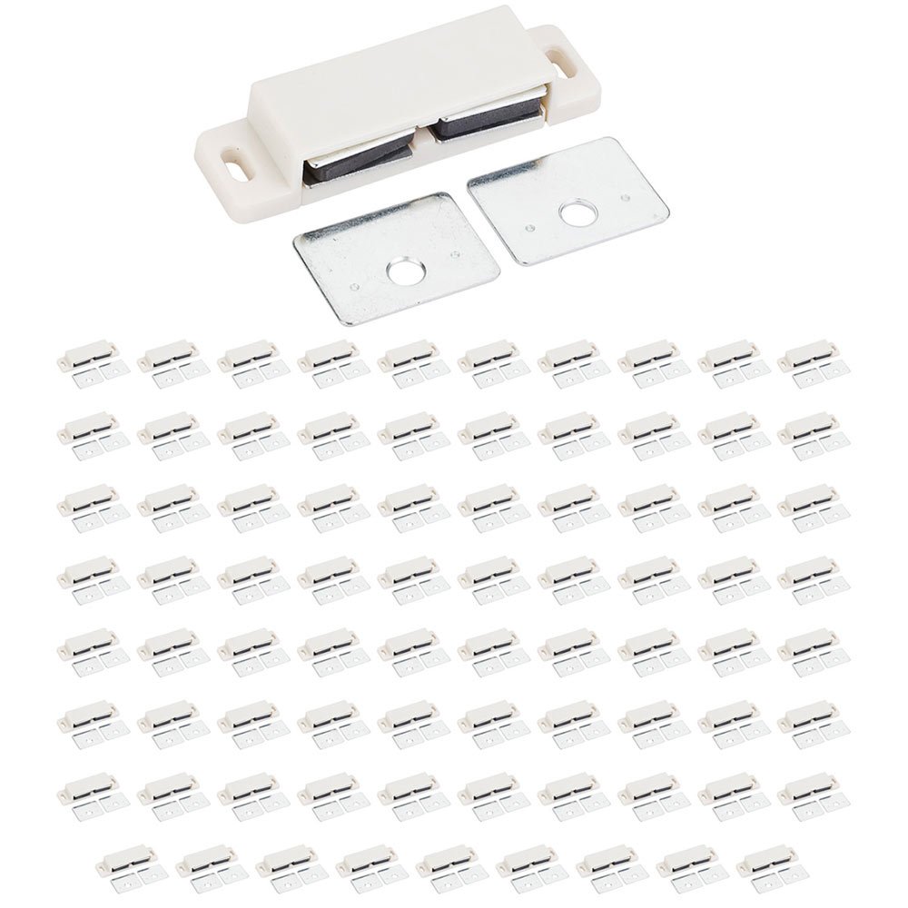 (100 PACK) Double Magnetic Catch with Strike and Screws in White