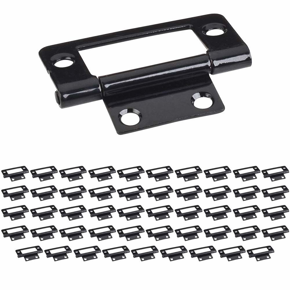 (50 PACK) 2" Fixed Pin Flat Back Non-mortise Hinge in Black