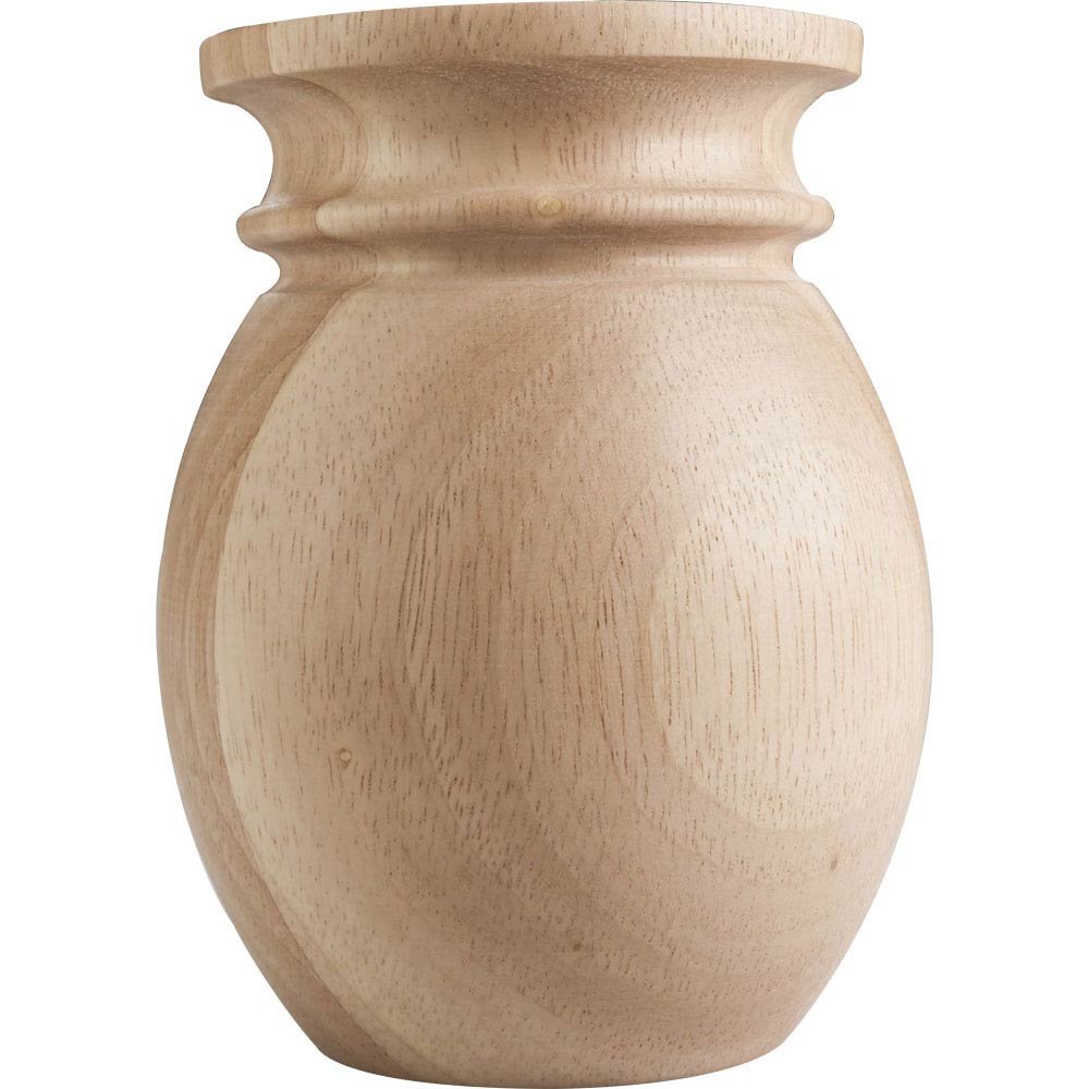 4" Round x 5" Tall Bun Foot with Bullnose Design and Cove Groove in Rubberwood Wood
