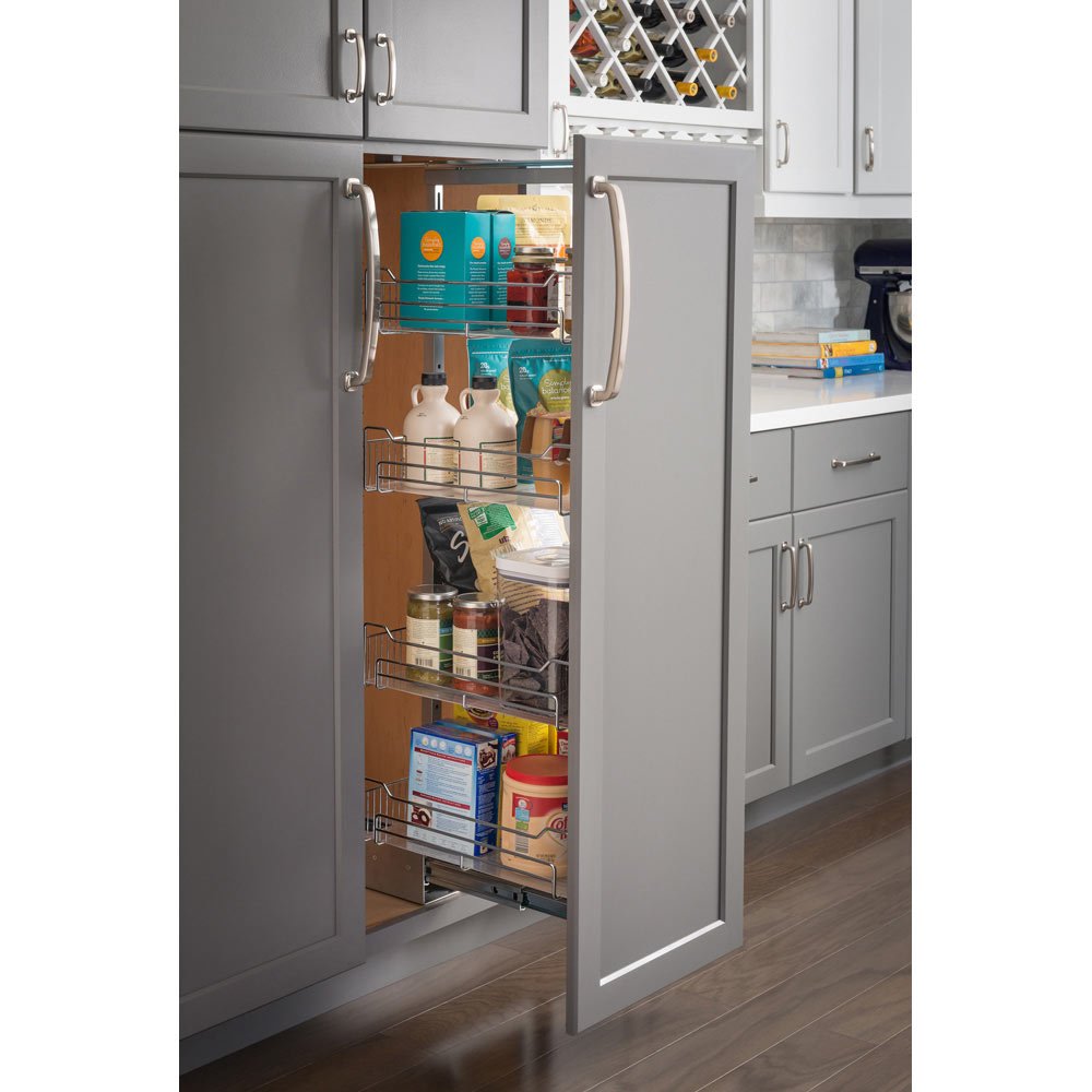 12" wire pantry pullout with heavy-duty soft-close in Polished Chrome