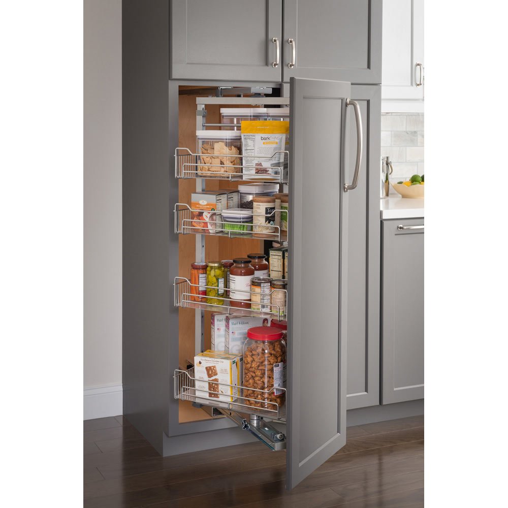 12" wire pantry pullout with swingout feature in Polished Chrome