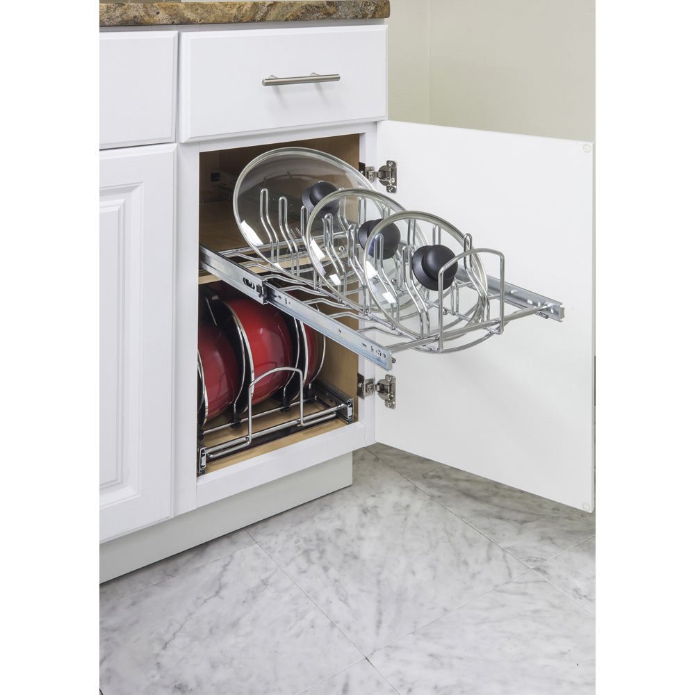 Pots and Pan Lid Organizer for 15" Base Cabinet in Polished Chrome
