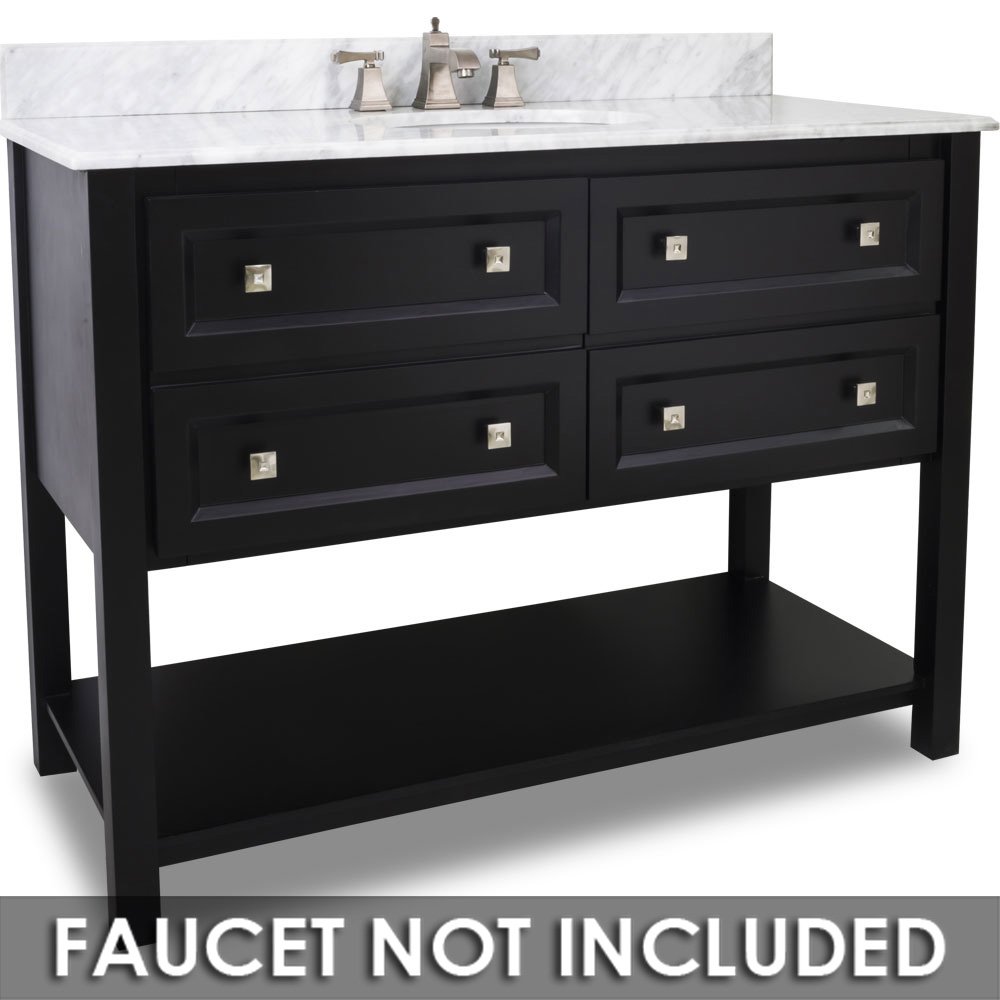 48" Single Vanity with Preassembled Top and Bowl in Painted Black with White Top