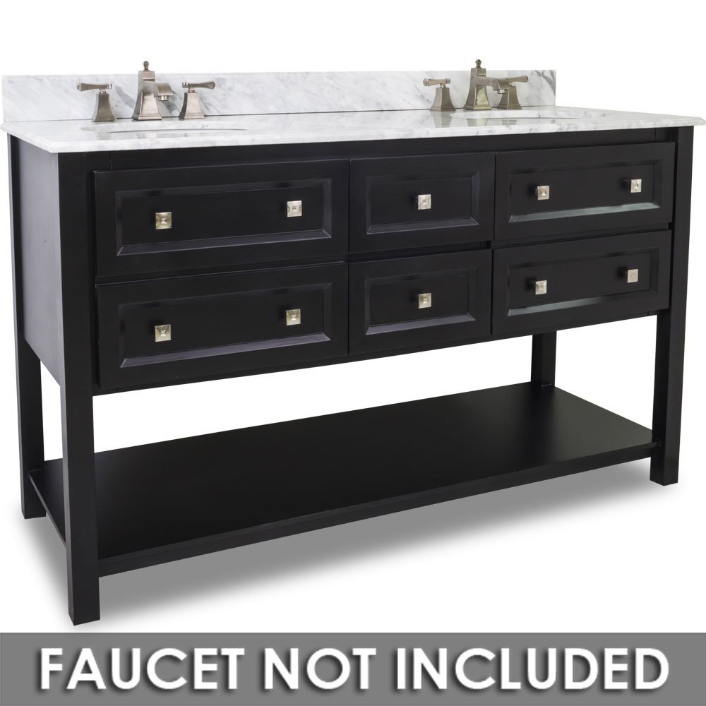 60" Double Vanity with Preassembled Top and Bowl in Painted Black with White Top