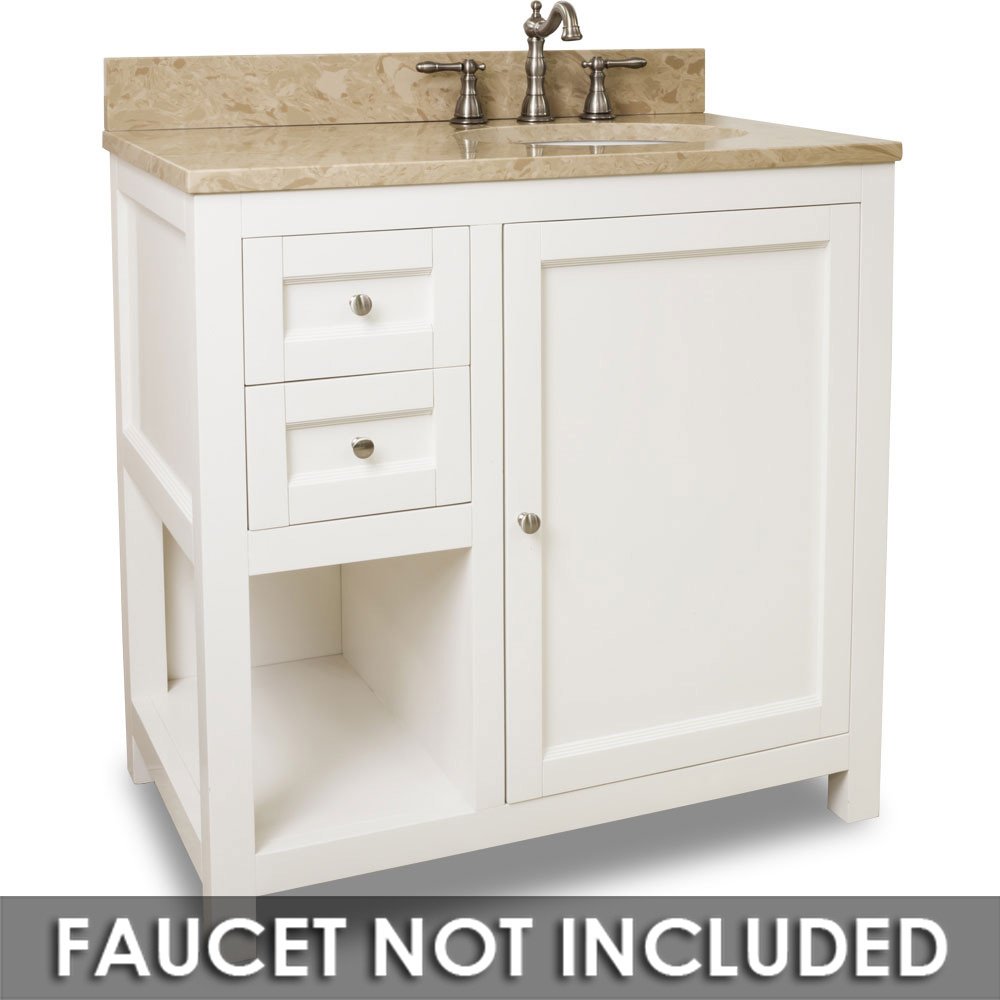 Vanity 36" x 22" x 36" in Cream White with Brown/Tan Top