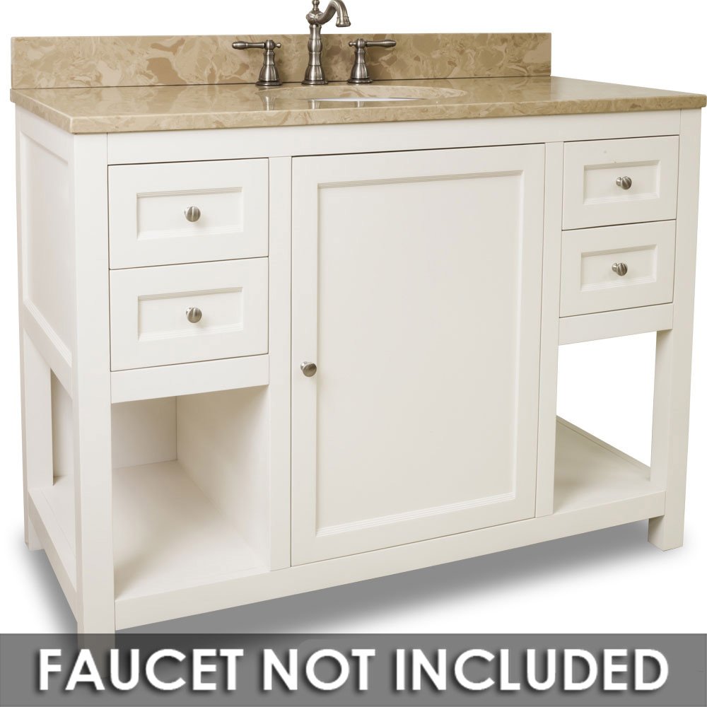 Vanity 48" x 22" x 36" in Cream White with Brown/Tan Top