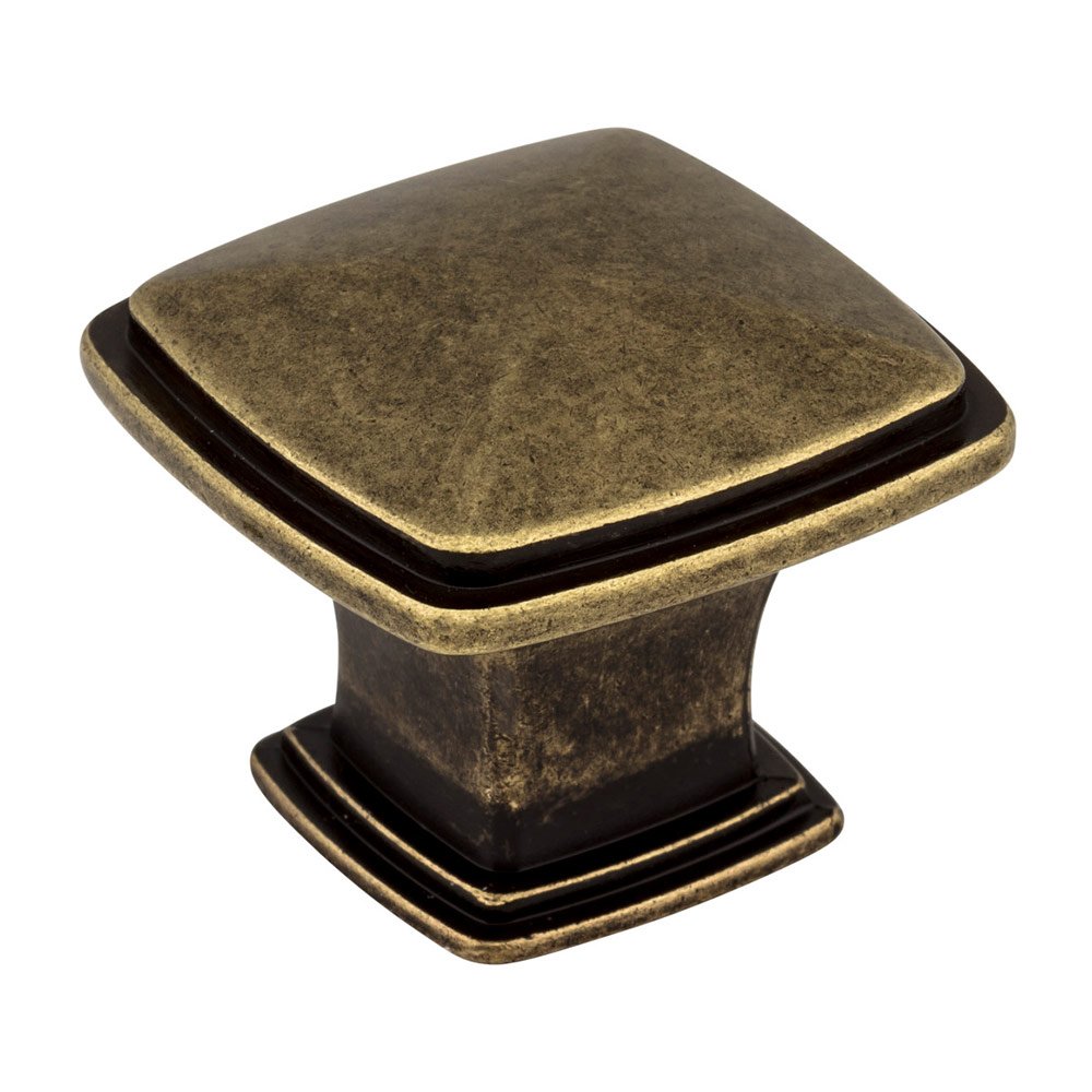 1 3/16" Plain Square Knob in Lightly Distressed Antique Brass