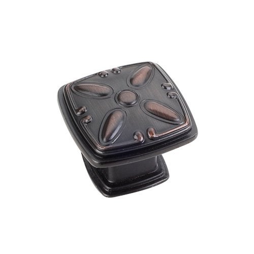 1 3/16" Diameter Decorated Square Knob in Brushed Oil Rubbed Bronze