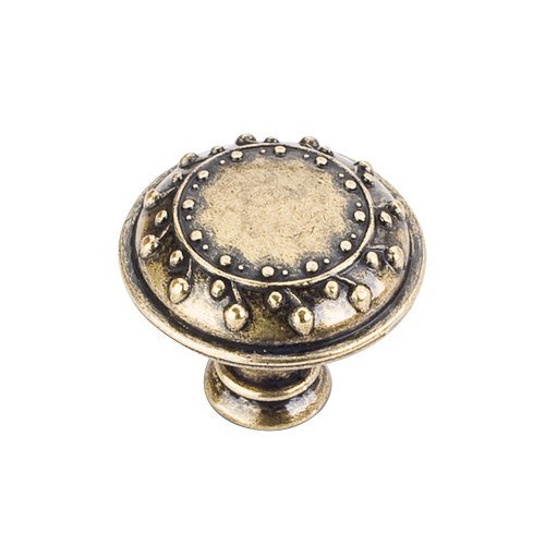 1 1/4" Diameter Nouveau Knob in Lightly Distressed Antique Brass