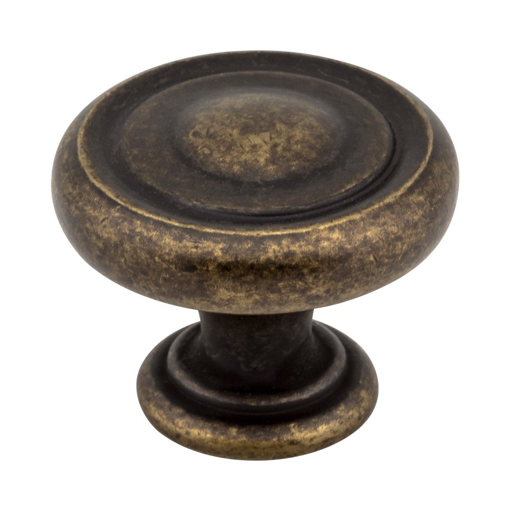 1 1/4" Diameter Button Knob in Distressed Antique Brass
