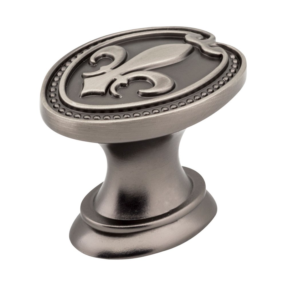 1 5/16" Fleur de Lis Knob with Decorative Beaded Trim in Brushed Pewter