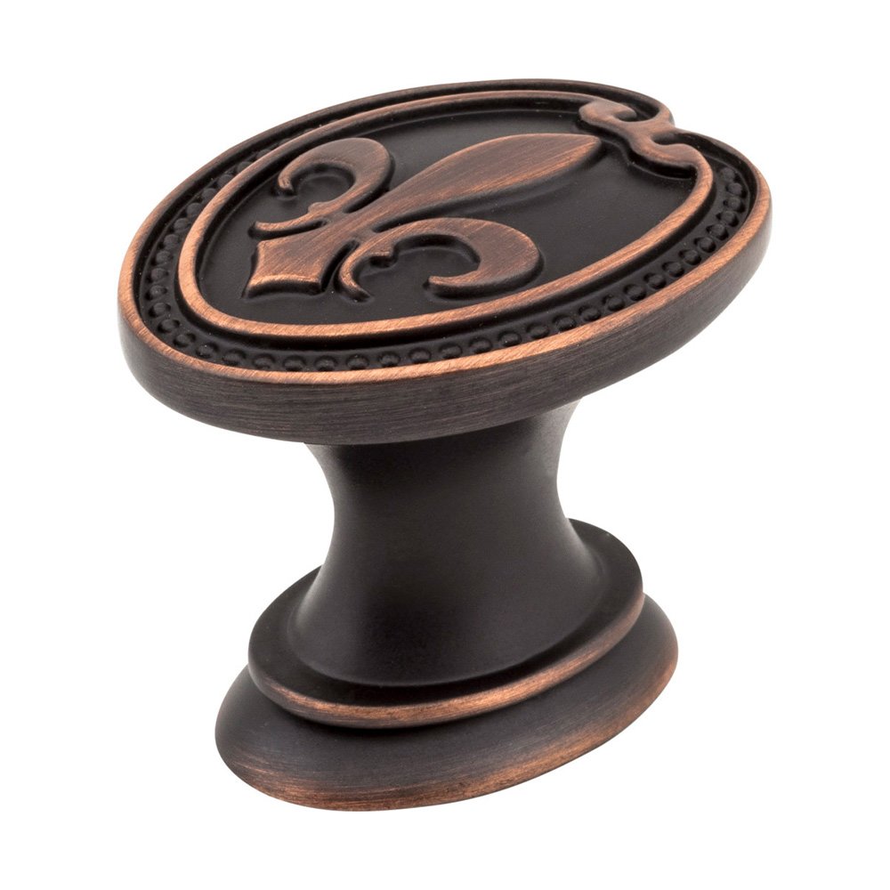 1 5/16" Fleur de Lis Knob with Decorative Beaded Trim in Brushed Oil Rubbed Bronze