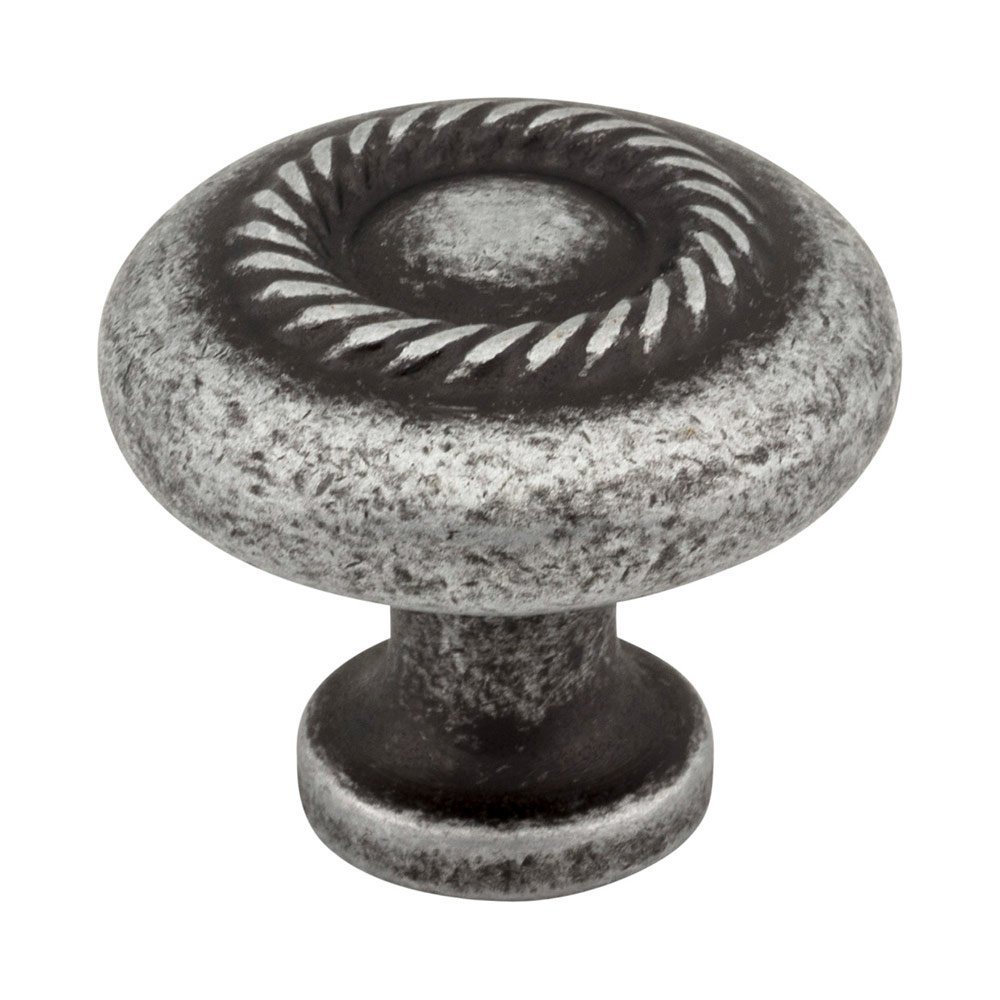 1 1/4" Diameter Knob with Rope Detail in Distressed Antique Silver