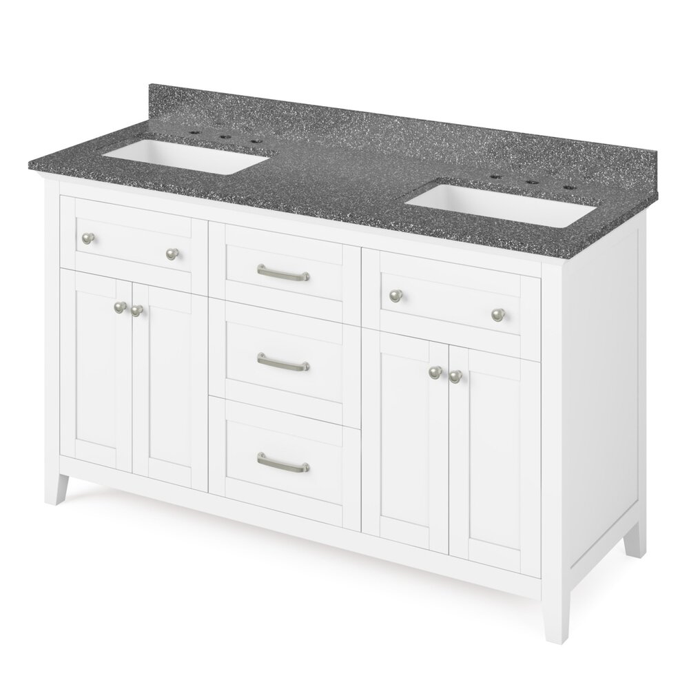 60" White Chatham Vanity With Boulder Cultured Marble Vanity Top
