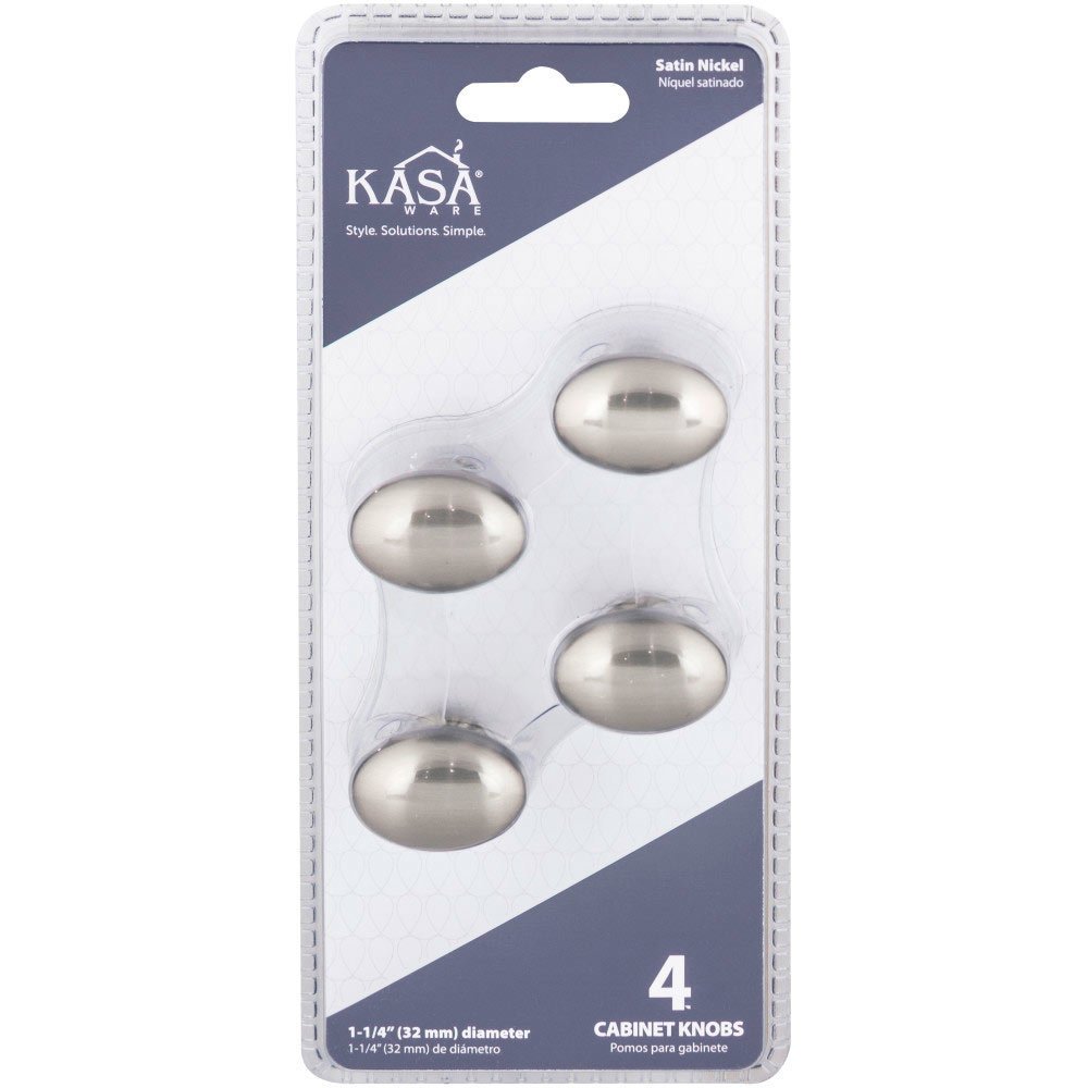 (4pc Pack) 1 1/4" Long Oval Knob in Satin Nickel