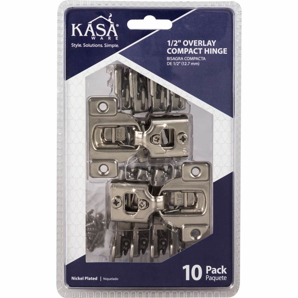 (10pc Pack) 1/2" Overlay Compact Hinges in Polished Nickel