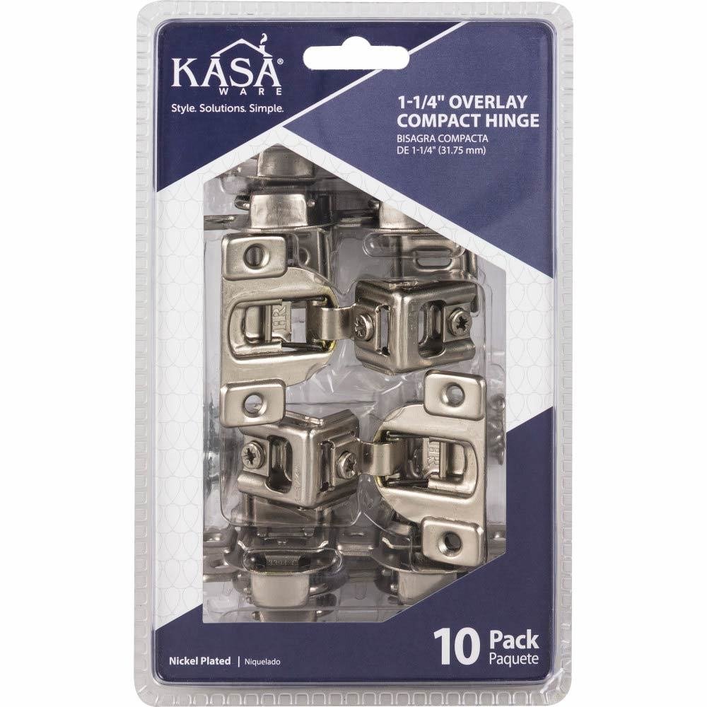 (10Pc Pack) 1-1/4" Overlay Compact Hinges In Polished Nickel