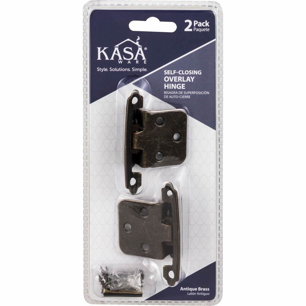 (2pc Pack) Self-closing Overlay Hinges in Brushed Antique Brass