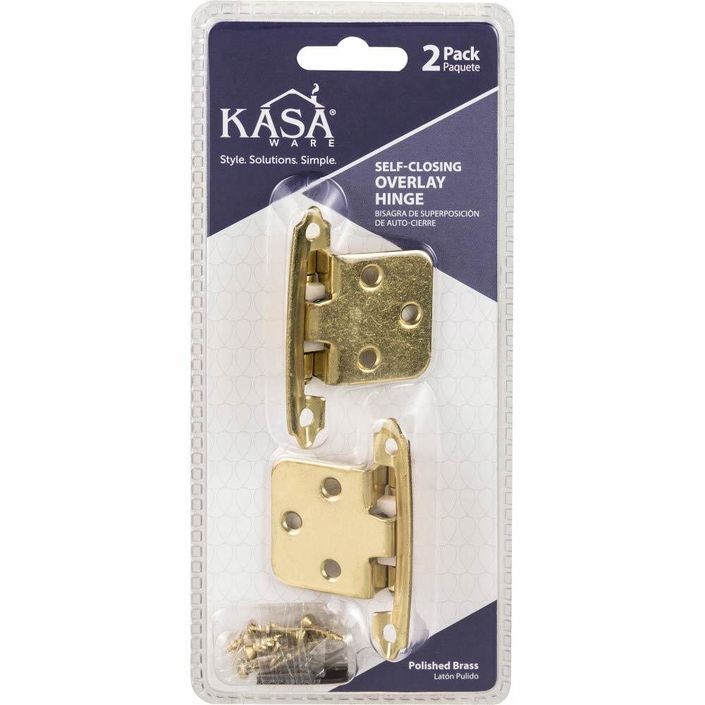 (2pc Pack) Self-closing Overlay Hinges in Polished Brass